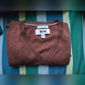 Joseph Abboud Fine Merino Wool Rust V-Neck Business Casual Sweater 2XL - EUC